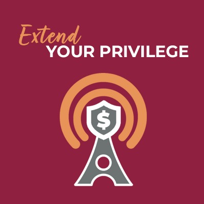 An icon of a cellular tower with a dollar sign at the top and "extend your privilege" written about it.